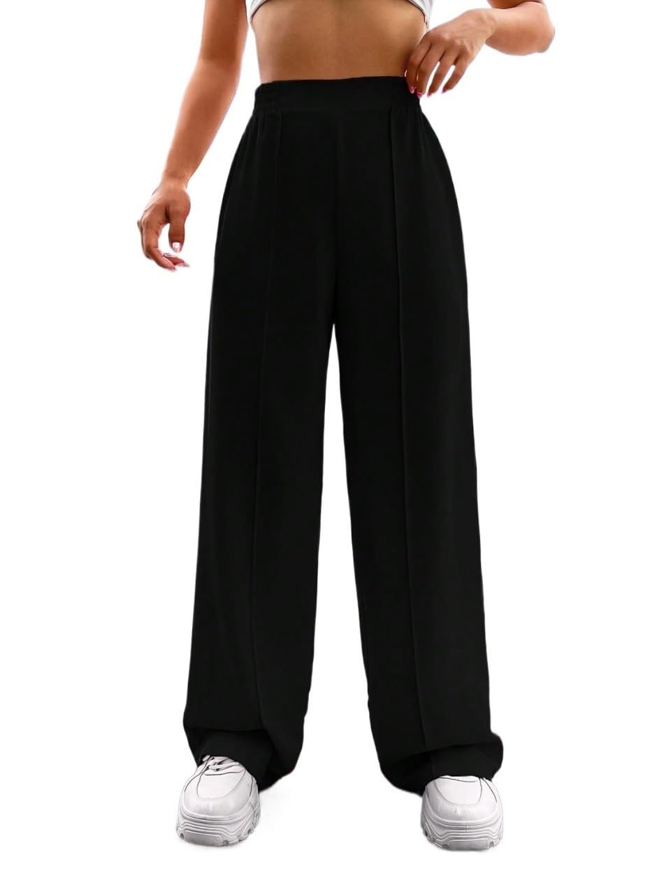 Casual Pants for Women Solid High Waist Wide Leg Pants Work Casual Pants