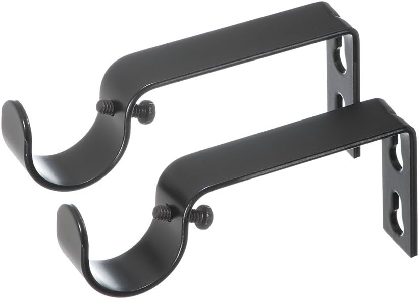 Ivilon Fixed Brackets for Curtain Rods - for 1 or 1 1/8 Inch Rods. Set of 2 - Black