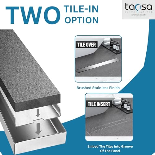 Image of Tapsa Tile Insert Floor Drain | 304 Stainless Steel | Invisible Shower Drain Channel | Shower Drain Channel | Water Drain Channel | with Cockroach Trap. (36X4, SS Matte Tile Insert Floor Drain 20 mm)