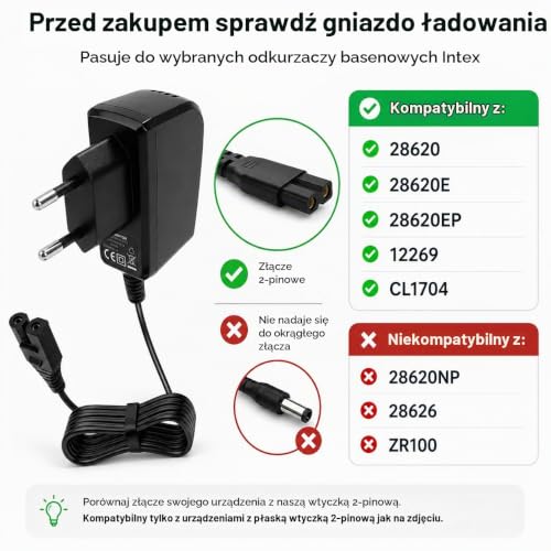 Powice Ładowarka do odkurzacza basenowego Intex 28620, zasilacz UE, 5 V/1 A