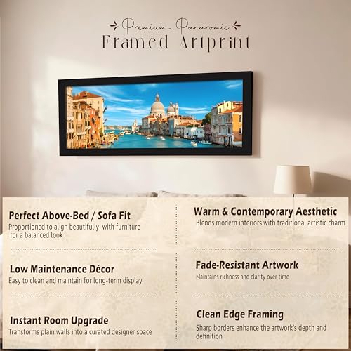 Image of PAINTINGMANTRA Venice City River View Summer Vacation Wall Art Framed Luxury Paintings for Home Decoration, Living room, Bedroom and Office Decoration (99x38 CM)