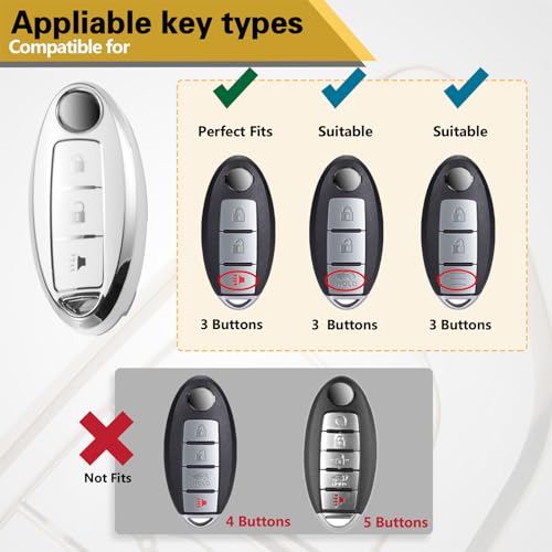 Image of Key Fob Cover for Nissan, Rhinestone Loop Case, Silver Edge