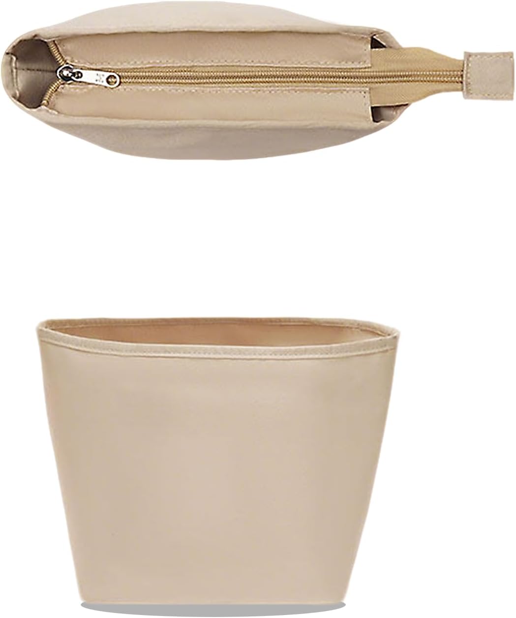 GIVLEFLY Satin Purse Organizer Insert for Bucket Bag, Silky Polyester Handbag Liner, Lightweight Structured Purse Shaper for Women,zipper beige medium