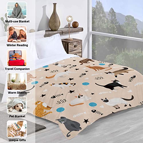 Cat Throw Blanket For Cat Lovers Cute Cat Flannel Fleece Blankets For Kids Adults Kawaii Colorful Cat Print Lightweight Fuzzy Blanket Soft Blanket For Couch Sofa Bed Birthday Gifts, 40''X50'' #TOP4