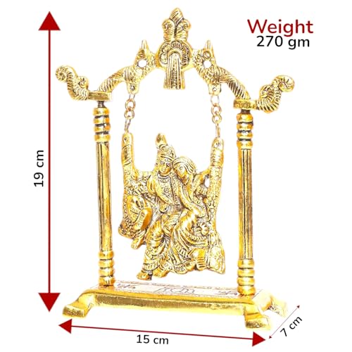 Image of KridayKraft Radha Krishna on Swing jhula Metal Statue Gold Plated Decor Your Home,Office & Radha Krishna Murti,Showpiece Figurines,Religious Article...