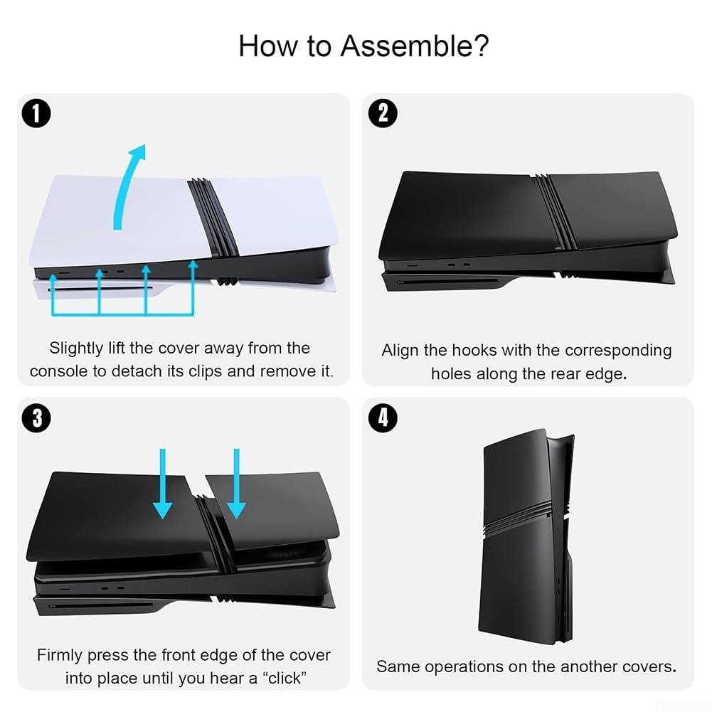 Façade pour console PS5 Pro – Ensemble de coques de rechange, anti-rayures et anti-poussière – Coque pour PS5 Pro Disc Edition – Installation facile (bleu)