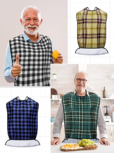 10 Pcs Adult Bib For Eating Washable Waterproof Clothing Protector With Crumb Catcher Reusable Large Bibs For Men Elderly Women Senior, Assorted Plaid Patterns #TOP3