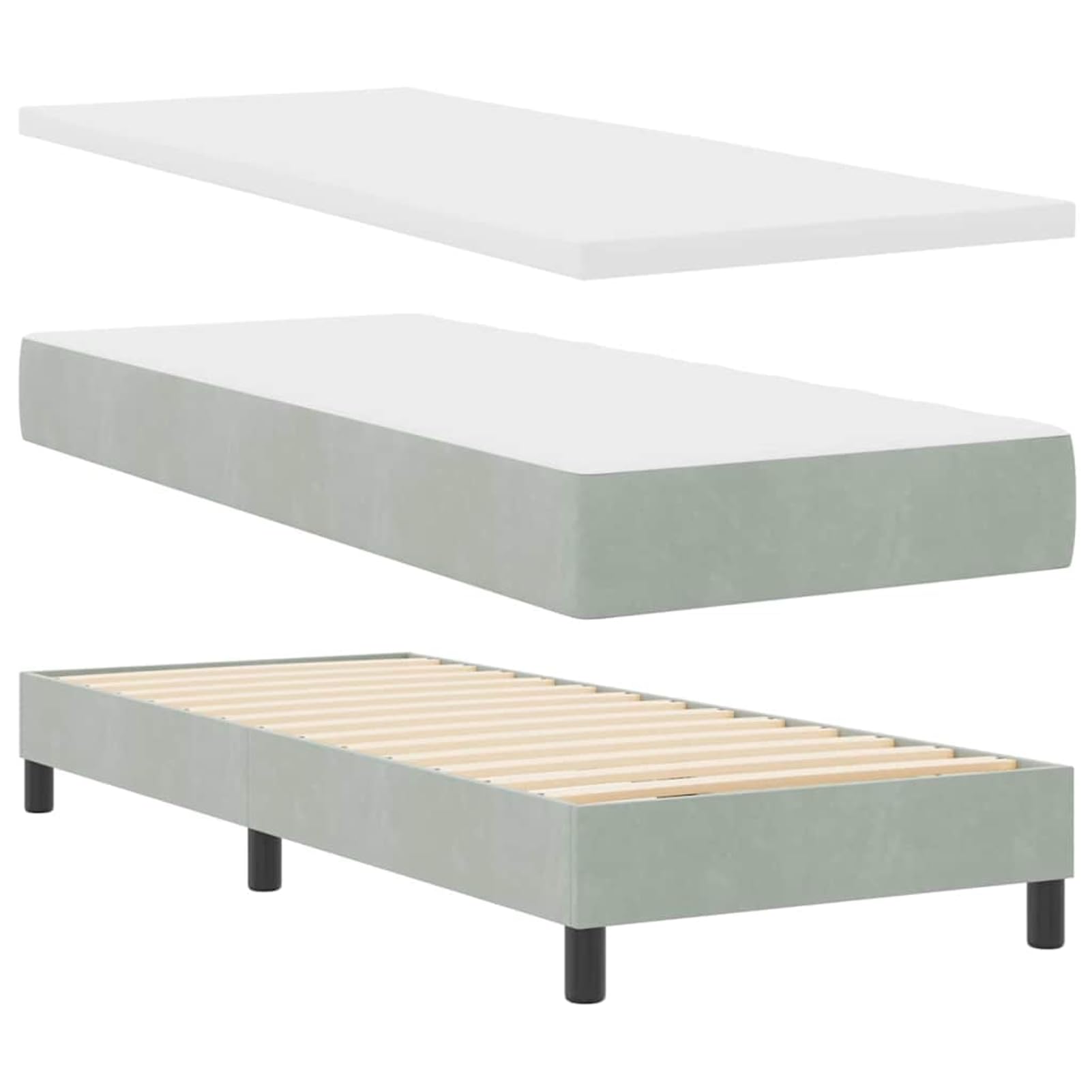 ATOMSTACK MAKER Cama con somier gris claro de 80 x 200 cm con colchón de muelles ensacados, cabecero ajustable (2 alturas) y superficie aterciopelada, moderna cama de dormitorio para un sueño relajado