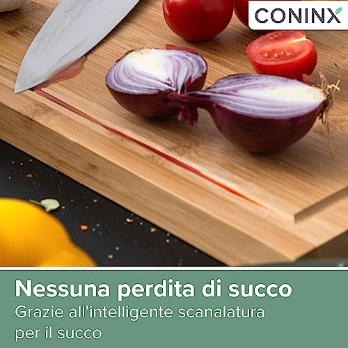 Coninx Tagliere In Legno Grande Con Scanalatura Per Succo, Antibatterico Moso Bambù, Per Tagliare Verdure, Frutta, Formaggio, Carne E Altro Ancora, Robusto Tagliere Da Cucina In Legno, 45 X 30 X 2,5 - 7