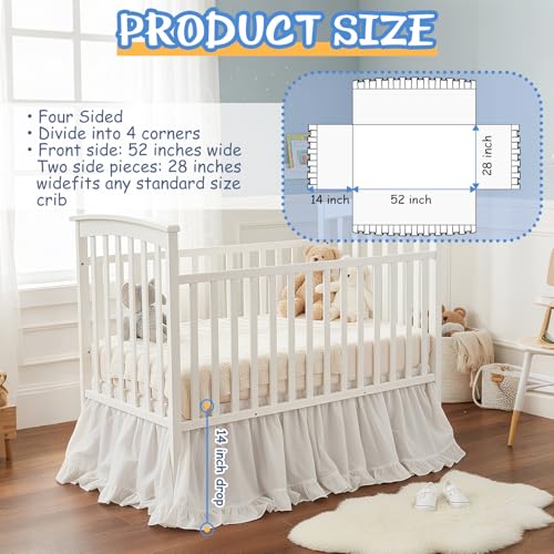 Image of Hahafelt White Crib Skirt for Baby Girls Boys, 100% Washed Cotton Bed Skirt