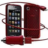  Seluxion Schutzhülle Gel Diamant Transparent + Ladegerät Auto USB für Samsung Galaxy SCL i9003 Farbe Rot