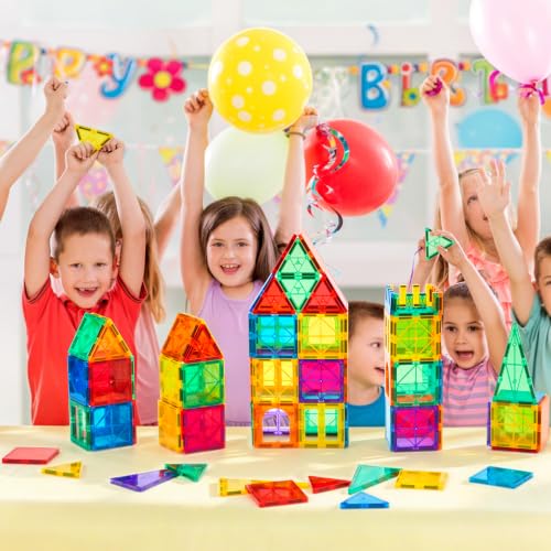 Miniatura 5 de FNJO Baldosas Magnéticas 100 Piezas + Coches, Set Construcción Magnética Juguete Stem, Regalo Educativo para Niños/Niñas 3-10 Años (Bloques Imanes Preescolar)