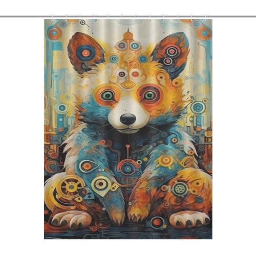 Rideau de douche ours imperméable rideau de bain lavable tissu polyester 140x183