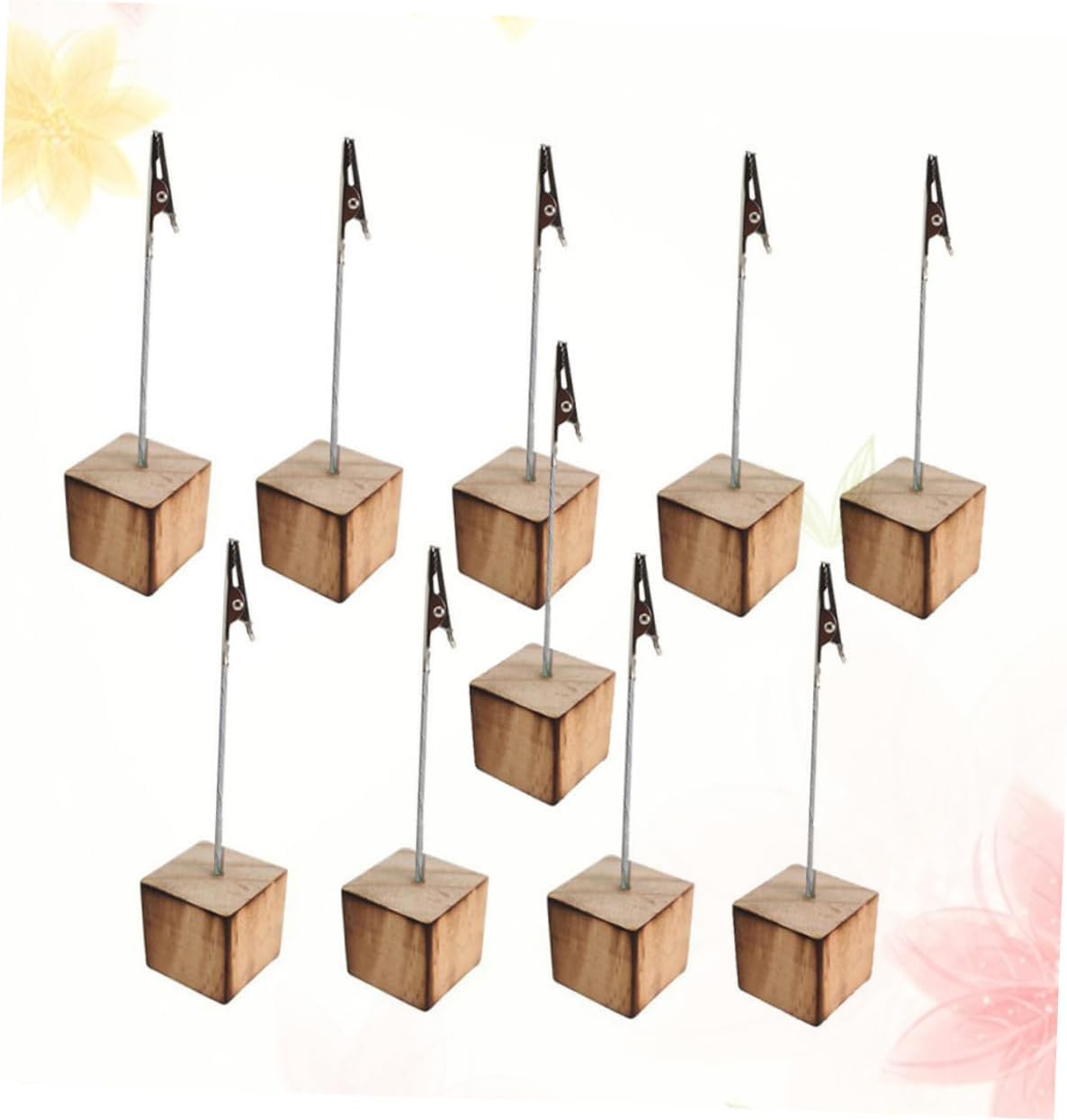 Zerodeko 10Pcs Rustic Wedding Photo Clip Holders with Wooden Base Creative Table Decorations for Buffet Reception and Events for Name Cards Photos and Memorable Moments