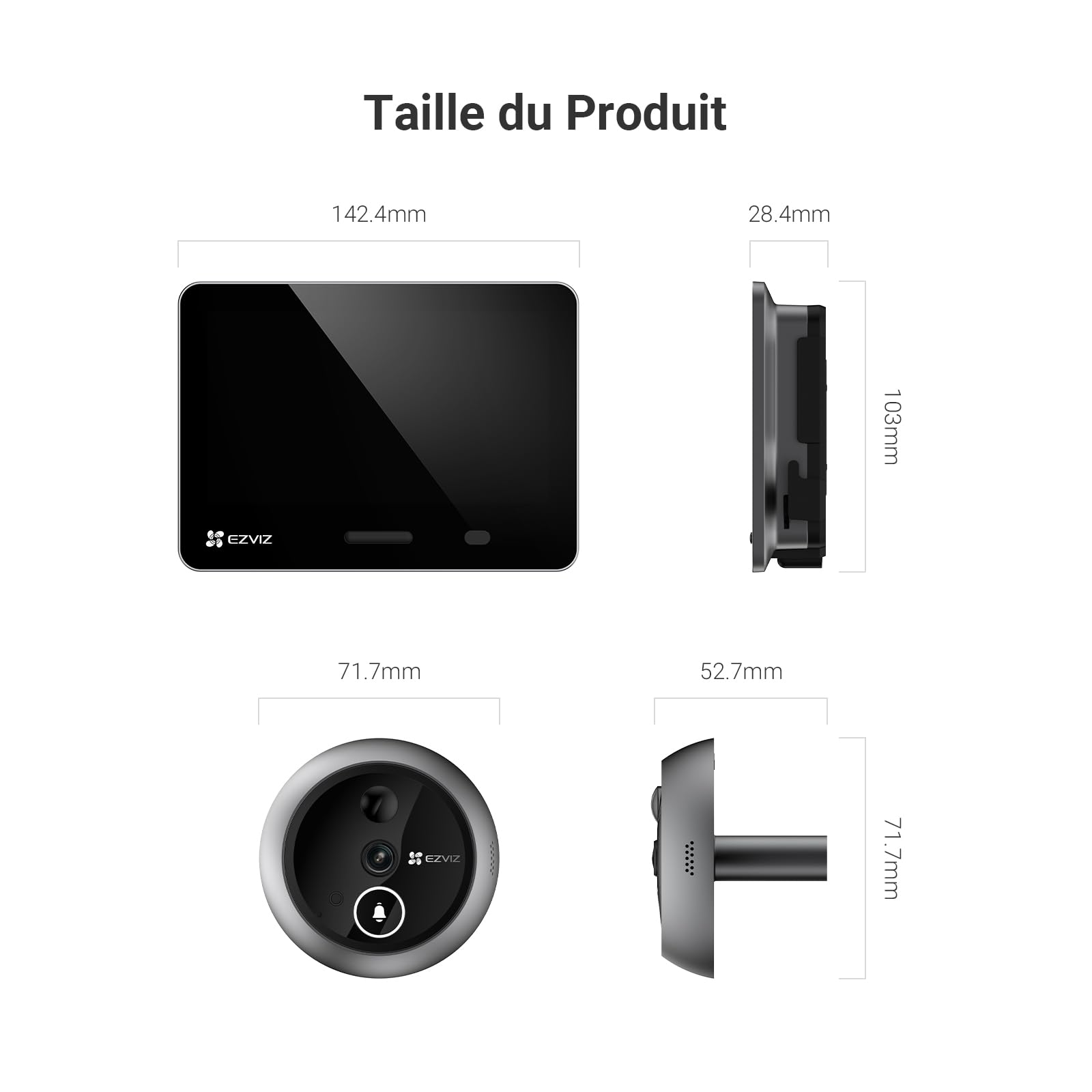 EZVIZ EP4 Argent Visiophone Connecté Interphone Vidéo 4K Écran Tactile 5,5 Reconnaissance Faciale IA Batterie 7100mAh