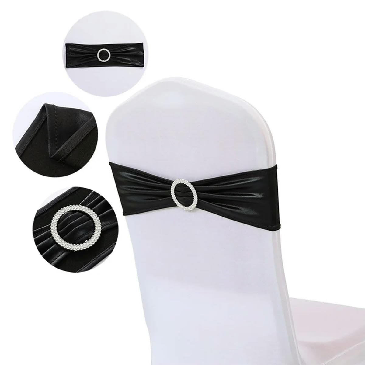 Stuhlschärpen aus Spandex mit Schnalle, Stretch-Stuhlhussen für Hochzeit, Hotel, Bankett, Veranstaltung, Stuhldekorationen, Schwarz, 50 Stück, 10/50 Stück