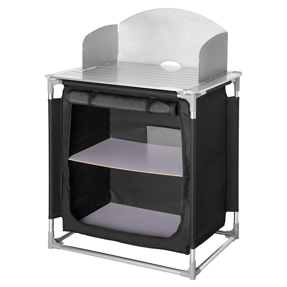 BAKAJI Mueble de Cocina, Armario de Mesa, de Camping, de pícnic, Compacto, portátil, Plegable, con Marco de Aluminio con Cocina, Protector de Salpicaduras, Bolsa para el Transporte