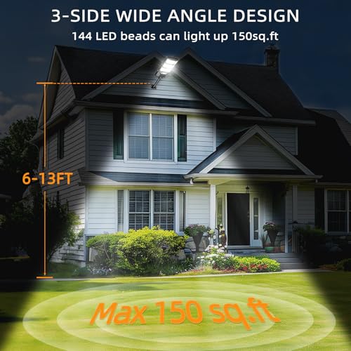 Mersper Solar Street Lights Outdoor 2 Pack, 6500K 144LEDs IP66 Waterproof Motion Sensor Dusk to Dawn Solar Flood Lights with Dual Modes, High Lumen Outdoor Solar Lights for Yard, Parking Lot, Garden — view 6