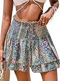 CUPSHE Women's Casual Beach Shorts Smocked Waist High Rise Bikini Cover Up Flared Summer Shorts Paisley, M