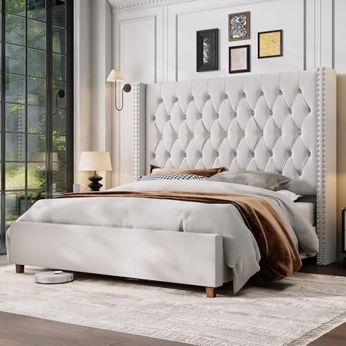 Jocisland Queen Size Bed Frame with 61.4