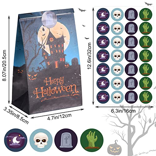 Sperpand 28 Pcs Halloween Goodie Bags 28 Stickers, 4 Style Paper Treat Bags For Halloween Party Favors, Trick Or Treat, Gifts, Candies, Party Supplies, 8.07 X 4.7 X 3.35 Inches #TOP2