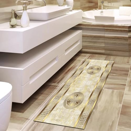 Alfombra dorada para pasillo y cocina lavable de 60x80 cm 4