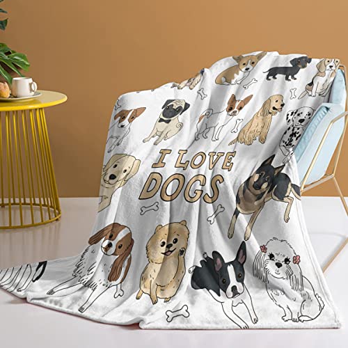 Sleepwish Puppy Dog Fleece Throw Blanket Watercolor Corner Ties Dog Lover Flannel Blanket For Kids Girls Boys Pug Retriever Corgi Dog Throw Blanket (30"X40", I Love Dogs, Brown) #TOP2