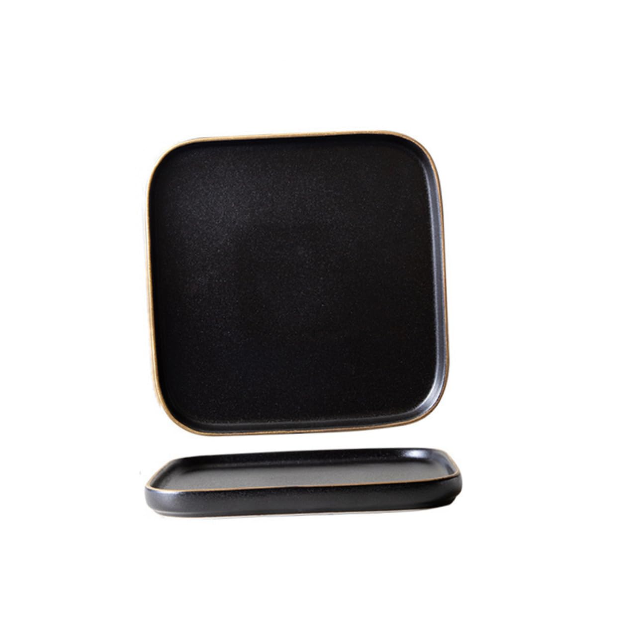 Wakauto 1pc Ceramic Steak Plate Square Dull Polish Dish with Golden Black Trim for Restaurant Hotel Tableware for Sushi Western Cuisine