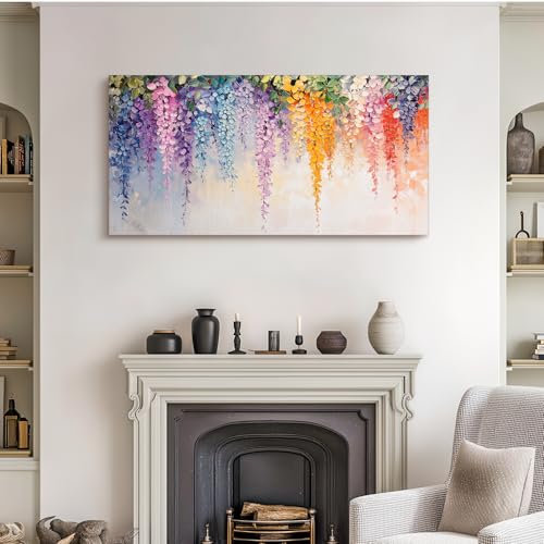 SERIMINO Colorful Wildflower Wall Art, Wisteria Cascade Large Artwork, Vibrant Floral Botanical Prints Paintings, Nature Plant Canvas Pictures for Living Room Bathroom Farmhouse Kitchen 24"X48"