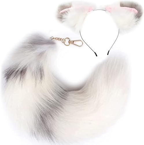 Juego de orejas y cola de zorro para niños, cola de zorro esponjosa, disfraz de fiesta de disfraces, llavero de cola de zor