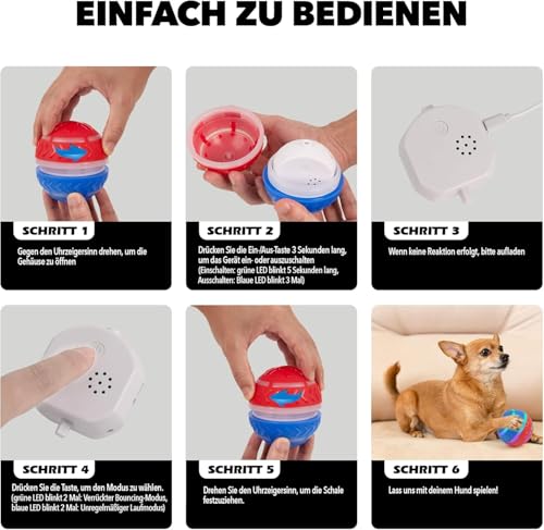Pet Prime Interaktives Hundespielzeug, Interaktiver Spielball für Hunde mit USB Wiederaufladbar, Strapazierfähiger Magic Ball Hund mit LED-Leuchten, für kleine mittlere große Hunde