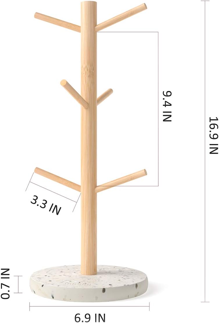 Topsky Coffee Mug Holder for Counter, Coffee Mug Rack Stand, Resin Large 6-Mug Holder Countertop Mug Tree Tea Cup Storage Rack, Free-Standing Cup Holder for Coffee Cups (Terrazzo Effect)