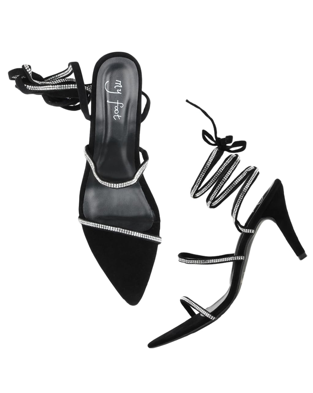 MY FOOT - Strappy Rhinestone Pointed Toe Stilettos, 4 inch Heel, Black (B0DDTKH3VC) Amazon Price History, Amazon Price Tracker