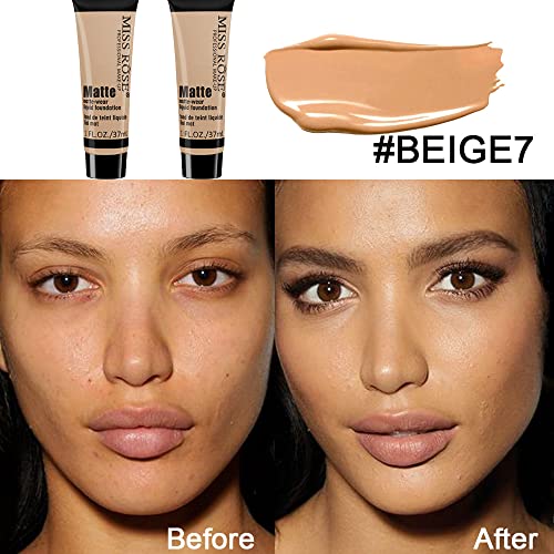 2 Pack Matte Oil Free Concealer Foundation Cream,Professional Make-Up Base Facial Matte Full Coverage Liquid Concealer Hide Foundation Primer Makeup Repair Kit.(Beige 7#) #TOP2