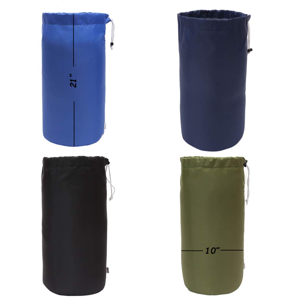 Augbunny Black, Navy, Blue, Green Durable Drawstring Water Resistant Dust Flap Stuff Sack Bag 4-Pack