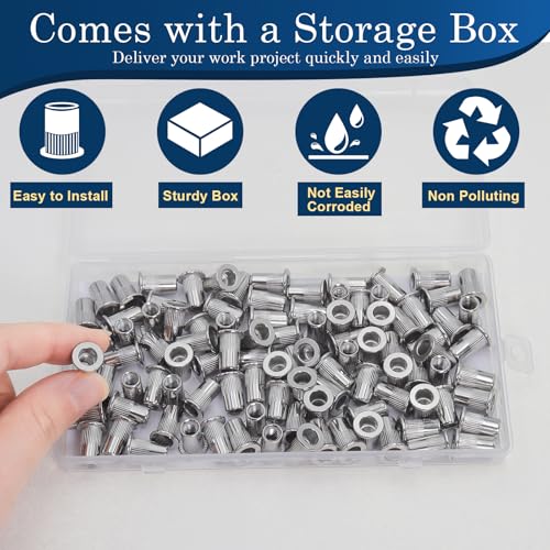 Image of M5 Rivet Nuts, 100Pcs 304 Stainless Steel Flat Head Rivnut Threaded Insert Nutsert