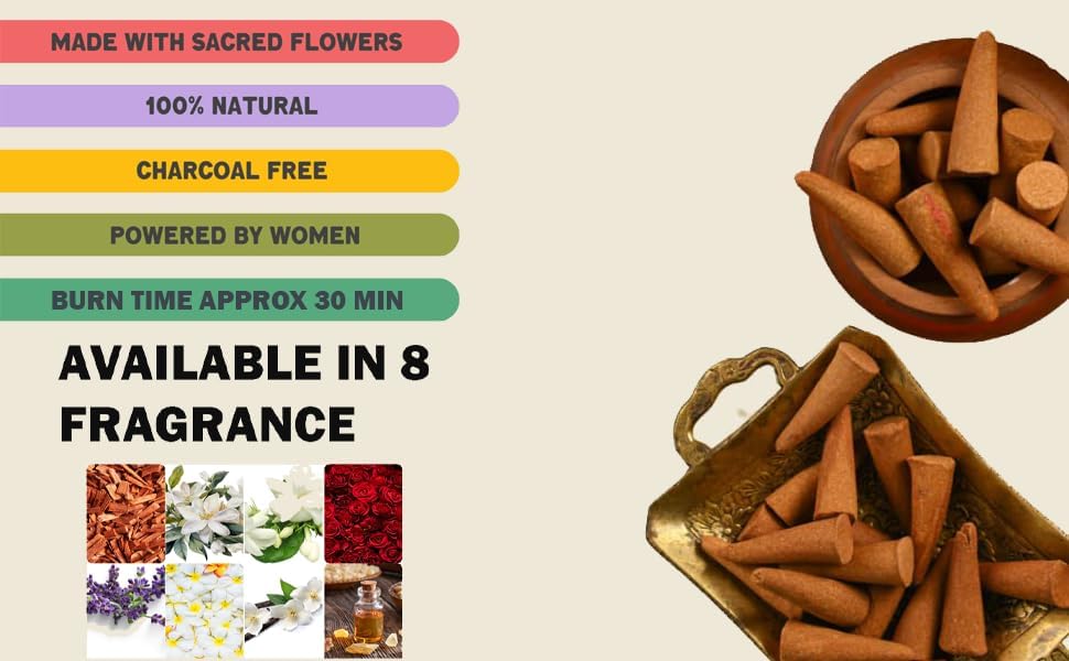 Miniatura 7 de Heavenly Dhoop Conos Combo 120 piezas  Paquete de 2  Aromas divinos - Incienso y vainilla  Aromaterapia extendida  Eleva tu experiencia de yoga y