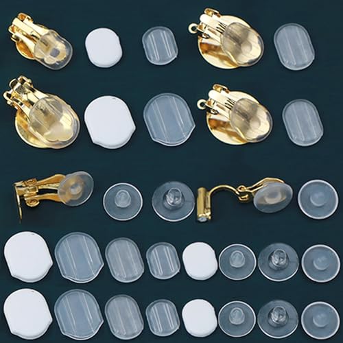 80 Pieces 8 Size Earring Pads TPE Material (Better Than Silicone) Comfort Earring Cushions for Clips on Earrings, Clear, White (Clear White)