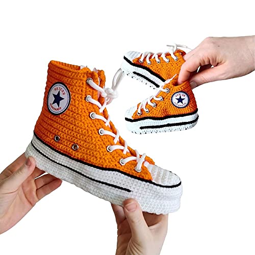 Matching Family Slippers, Handcrafted Cotton Wool Booties Mom, Dad, Baby Sneakers Plush Orange Shoes2