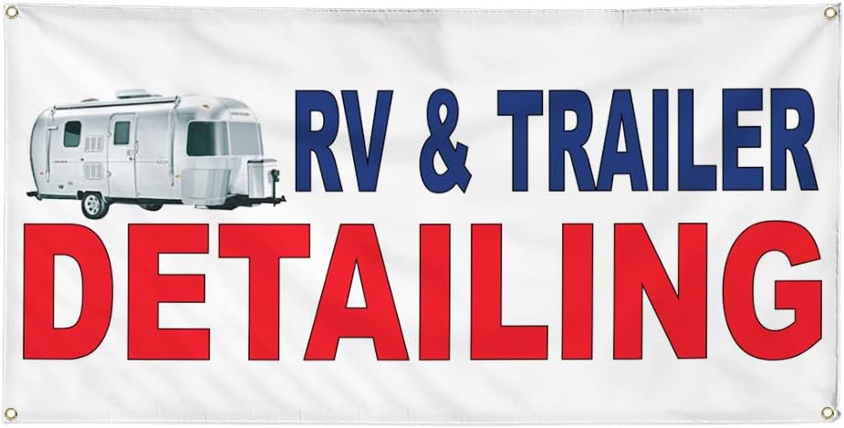 Vinyl Banner Multiple Sizes Rv&Trailer Detailing Blue Red Auto Car Repair Shop Automotive Outdoor Weatherproof Industrial Yard Signs 4 Grommets 16x40Inches