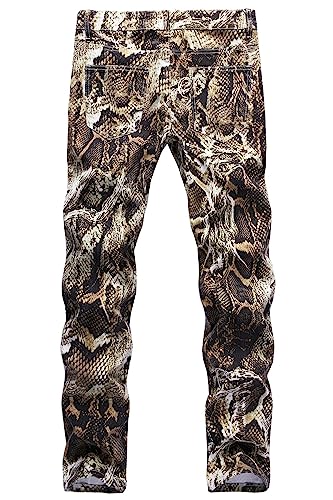 Men's Fashion Snakeskin Print Jeans2