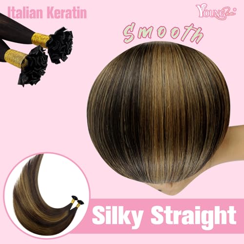 Image of YoungSee K Tip Human Hair Extensions Brown Ombre Ktip Hair Extensions Human Hair Balayage Dark Brown with Medium Brown Ktips Extensions Real Human Hair for Women 18Inch 50G 50S