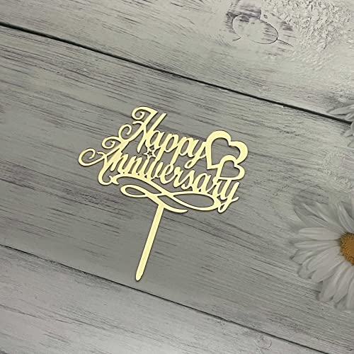 Happy Anniversary Cake Topper, Wedding Anniversary, Company Anniversary, Birthday Party Decorations,Mirror Gold Acrylic #TOP4