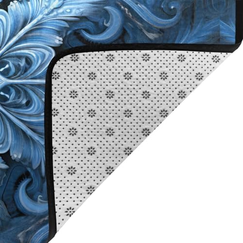 Tapis Noël bleu flocon de neige grand format velours fin résistant