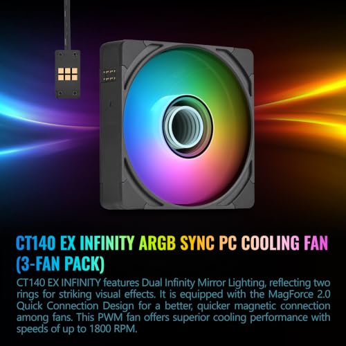 Image of Thermaltake CT140 EX Infinity ARGB Sync 3 Pack; Infinity Mirror Hub; 140mm x 28mm; PWM 500~1800 RPM; MagForce 2.0; 5V 3-Pin Motherboard Sync; 3-Pack; Black; CL-F242-PL14SW-A