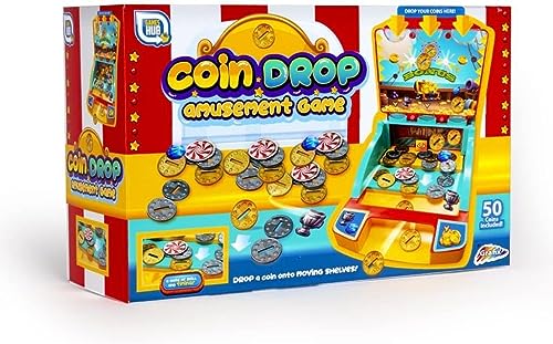 Coin Drop Amusement Game Fairground Arcade Pusher Machine Children Kids Family Fun Battery Operated, Multicolor, 38.5 x 23.5 x 8.5 cm