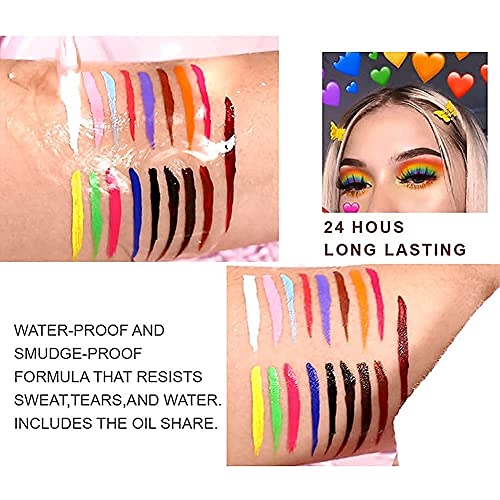 Luxsea 14 Colors Waterproof Eyeliner Set Long Lasting Colorful Neon Eyeliner Set Matte Liquid Eyeliner Makeup Kit For Women Girls (Packs Of 14) #TOP3