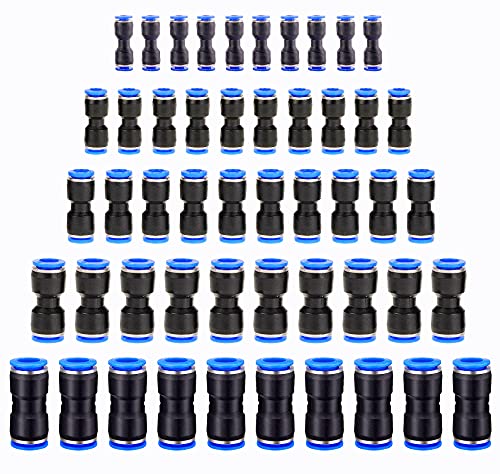 HUAZIZ 50 Piezas Conectores de Empuje Recto Conectores de Ajuste de Liberación Rápida de Plástico Accesorios Neumáticos Rectos para Tubo 1/6” 1/4” 5/16” 3/8” 1/2” 4mm 6mm 8mm 10mm 12mm
