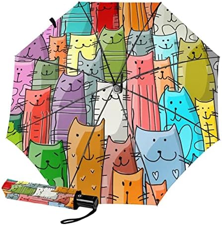 Septrainbow Foldable Umbrella for Rain and Sun Cartoon Cat Compact Travel Umbrella Small Folding UV Umbrella Automatic Open and Close for Women Men (Cartoon Cat Inside)