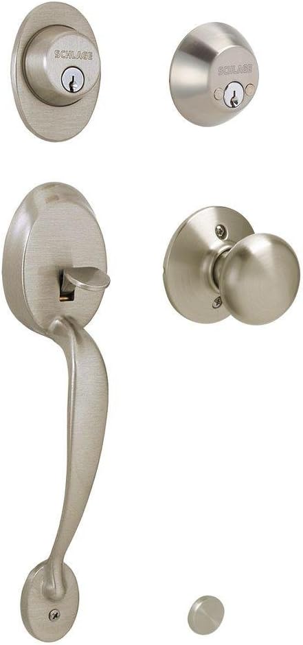 Schlage F62PLY619 Plymouth Handleset Keyed 2-Sides with Plymouth Knob, Satin Nickel Large